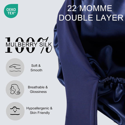 22 Momme Silk Sleep Cap with Ice Silk Band (T)